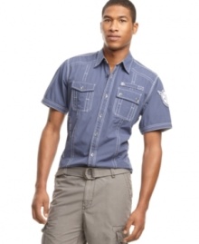 Great style is all in the details with these woven shirt from Marc Ecko Cut & Sew Shirt. Great style is all in the details with these woven shirt from Marc Ecko Cut & Sew Shirt.