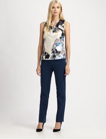 Modern pants with a hint of stretch and strategic back seams offering an impeccable fit and look. Hook-and-eye closureZip flySlash pocketsFloral-print on frontSolid backInseam, about 3171% viscose/24% nylon/5% elastaneDry cleanImported of Italian fabric Model shown is 5'10 (177cm) wearing US size 4. Modern pants with a hint of stretch and strategic back seams offering an impeccable fit and look. Hook-and-eye closureZip flySlash pocketsFloral-print on frontSolid backInseam, about 3171% viscose/24% nylon/5% elastaneDry cleanImported of Italian fabric Model shown is 5'10 (177cm) wearing US size 4.