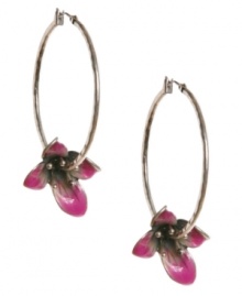 Exotically appealing. Lucky Brand's whimsical orchid hoops will whisk you away to a tropical place. Set in mixed metal with pink enamel accents. Approximate diameter: 1-3/4 inches. Exotically appealing. Lucky Brand's whimsical orchid hoops will whisk you away to a tropical place. Set in mixed metal with pink enamel accents. Approximate diameter: 1-3/4 inches.