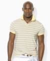 Designed for a comfortable, classic fit from breathable cotton jersey, a handsome short-sleeved polo shirt is finished with a preppy striped pattern (Clearance)