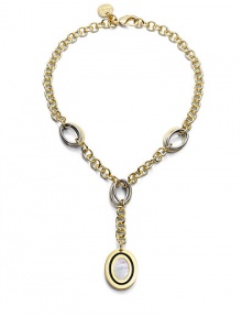 THE LOOKOval bull's eye design and contrasting linksMother of pearl and enamel details18k electroplated gold and stainless steel linksLobster clasp with logo charmTHE MEASUREMENTPendant drop, about 2¾Length, about 17ORIGINMade in Italy THE LOOKOval bull's eye design and contrasting linksMother of pearl and enamel details18k electroplated gold and stainless steel linksLobster clasp with logo charmTHE MEASUREMENTPendant drop, about 2¾Length, about 17ORIGINMade in Italy