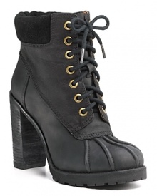 Lucky Brand's rugged booties get a ladylike boost from an elevated heel, shapely toe and lace-up construction. Lucky Brand's rugged booties get a ladylike boost from an elevated heel, shapely toe and lace-up construction.
