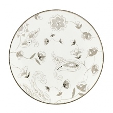 A soft floral motif exquisitely adorns Lenox's Paisley Terrace white-bodied porcelain accent plate. Mica accents and gleaming platinum trim complete the traditional-modern look. A soft floral motif exquisitely adorns Lenox's Paisley Terrace white-bodied porcelain accent plate. Mica accents and gleaming platinum trim complete the traditional-modern look.