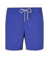 A brand original style since the 70s, Vilebrequins Moorea swim trunks are as iconic as they are cool - Waterproof elastic waistband, back flap pocket, side slit pockets, back eyelets for release of water, durable drawstring cord with stainless metal aglets, interior cotton briefs - Classic slim fit - Wear in the water, or post-swim with a polo and flip-flops - Comes with a logo printed drawstring pouch