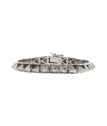 Tough goes luxe with this pyramid-shaped silver-plated bracelet from New York Jewelry designer Eddie Borgo - Silver-plated pyramid-shaped spike bracelet - Pair with a figure-hugging cocktail sheath or an elevated jeans-and-tee ensemble Tough goes luxe with this pyramid-shaped silver-plated bracelet from New York Jewelry designer Eddie Borgo - Silver-plated pyramid-shaped spike bracelet - Pair with a figure-hugging cocktail sheath or an elevated jeans-and-tee ensemble