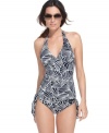 Beachy-keen: Anne Cole's halter tie tankini top adds graphic pop to your seaside look!