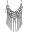 Fringe benefits. This sassy statement necklace from Bar III combines long layers of trendy chains, sparkling glass crystals, and a silver and hematite-plated mixed metal setting. Approximate length: 23 inches + 3-inch extender. Approximate drop length: 7 inches. Approximate drop width: 8 inches.