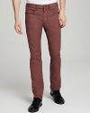 Handsome pants with 5-pocket styling offer an appealing texture and are tailored for a slim, modern fit.