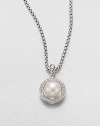 From the Petite Albion Collection. An elegant pearl surrounded with dazzling diamonds set in sleek sterling silver on a box link chain. PearlSterling silverDiamonds, .21 tcwLength, about 17Lobster clasp closureImported