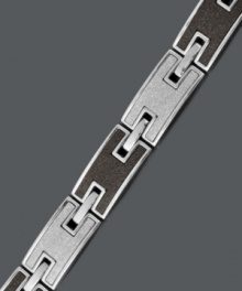 Take your look to a bold, new level. This edgy men's bracelet features an I-shaped link set in stainless steel and black ion-plated stainless steel with a stylish textured finish. Approximate length: 8-1/2 inches. Take your look to a bold, new level. This edgy men's bracelet features an I-shaped link set in stainless steel and black ion-plated stainless steel with a stylish textured finish. Approximate length: 8-1/2 inches.