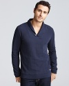 A naturally stylish hybrid, this soft cotton henley sports a shawl collar and simple ribbed trim.