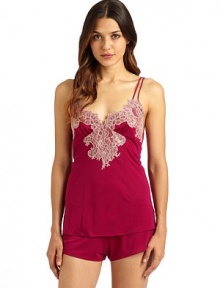 THE LOOKAdjustable twin shoulder strapsRomantic lace appliques on the cups and center bodiceV-neckElastic waist sleep shortsTHE FITCamisole: about 26 from shoulder to hemShorts: Rise, about 9; inseam, about 2THE MATERIALPolyester/rayonCARE & ORIGINMachine washImportedModel shown is 5'9 (175cm) wearing US size Small. THE LOOKAdjustable twin shoulder strapsRomantic lace appliques on the cups and center bodiceV-neckElastic waist sleep shortsTHE FITCamisole: about 26 from shoulder to hemShorts: Rise, about 9; inseam, about 2THE MATERIALPolyester/rayonCARE & ORIGINMachine washImportedModel shown is 5'9 (175cm) wearing US size Small.