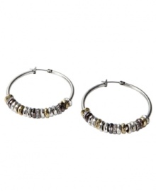 Effortlessly boho-cool, these Fossil earrings are a must-have for your collection. Crystal-accented multitone mixed metal rondelle beads shimmy and shake around these hoops. Approximate diameter: 1-1/2 inches. Effortlessly boho-cool, these Fossil earrings are a must-have for your collection. Crystal-accented multitone mixed metal rondelle beads shimmy and shake around these hoops. Approximate diameter: 1-1/2 inches.