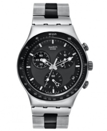 Silver and black attack. This reliable Windfall collection watch is a classic design made modern, by Swatch. Silver and black attack. This reliable Windfall collection watch is a classic design made modern, by Swatch.