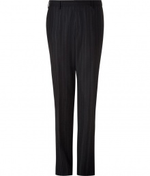 Channel modern gentlemanly sophistication in these slim striped classic wool pants from Etro - Flat front, belt loops, off-seam pockets, back welt pockets with buttons, creasing at legs, all-over stripe print - Style with a matching blazer, a printed button down, and suede ankle boots Channel modern gentlemanly sophistication in these slim striped classic wool pants from Etro - Flat front, belt loops, off-seam pockets, back welt pockets with buttons, creasing at legs, all-over stripe print - Style with a matching blazer, a printed button down, and suede ankle boots
