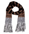 Inject folkloric flair into your contemporary city look with Rag & Bones copper and black mixed-media scarf, detailed with extra long fringe for a playfully polished finish - Ribbed marled knit trim, knotted fringe - Layer over monochrome separates, or wear as a finishing touch to cool weather cocktails