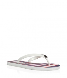 Stylish flip flops in multicolor rubber and plastic - A fun and functional warm weather accessory form New York cult label Marc Jacobs - White thong with logo embossed detail - Chic stripe motif and bird graphic in bold shades of blue, pink and red - Rubber upper and sole - Casually cool, great for the beach or pool and everyday leisure - Pair with jeans, shorts or a bikini Stylish flip flops in multicolor rubber and plastic - A fun and functional warm weather accessory form New York cult label Marc Jacobs - White thong with logo embossed detail - Chic stripe motif and bird graphic in bold shades of blue, pink and red - Rubber upper and sole - Casually cool, great for the beach or pool and everyday leisure - Pair with jeans, shorts or a bikini