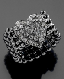 Deliciously daring, this GUESS ring features hematite-plated mixed metal beads and a crystal-accented heart. Stretches to fit finger. Deliciously daring, this GUESS ring features hematite-plated mixed metal beads and a crystal-accented heart. Stretches to fit finger.