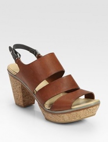 Burnished leather style with a cork heel and platform, backed by a contrasting pebbled leather slingback. Cork heel, 3 (75mm)Cork platform, 1 (25mm)Compares to a 2 heel (50mm)Suede upperLeather liningRubber solePadded insoleImported Burnished leather style with a cork heel and platform, backed by a contrasting pebbled leather slingback. Cork heel, 3 (75mm)Cork platform, 1 (25mm)Compares to a 2 heel (50mm)Suede upperLeather liningRubber solePadded insoleImported