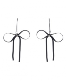 Sleek black bows add an extra touch of edgy style. Betsey Johnson earrings feature a black plated mixed metal setting decorated with sparkling glass stones. Approximate drop: 3 inches. Sleek black bows add an extra touch of edgy style. Betsey Johnson earrings feature a black plated mixed metal setting decorated with sparkling glass stones. Approximate drop: 3 inches.
