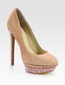 Sparkling, strategically placed crystals add a touch of glimmer to this suede platform pump. Crystal-coated heel, 5½ (140mm)Crystal-coated island platform, 1 (25mm)Compares to a 4½ heel (115mm)Suede upperLeather lining and crystal-coated solePadded insoleImportedOUR FIT MODEL RECOMMENDS ordering one size up as this style runs small. Sparkling, strategically placed crystals add a touch of glimmer to this suede platform pump. Crystal-coated heel, 5½ (140mm)Crystal-coated island platform, 1 (25mm)Compares to a 4½ heel (115mm)Suede upperLeather lining and crystal-coated solePadded insoleImportedOUR FIT MODEL RECOMMENDS ordering one size up as this style runs small.