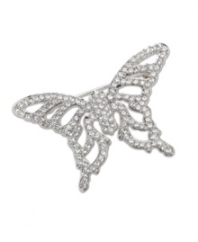 Let yourself be inspired by one of nature's most beautiful creations: the butterfly. Irresistibly sparkly and very easy to wear, this sophisticated silver tone mixed metal brooch gleams in clear Swarovski crystal pavé. Approximate size: 1-3/4 inches. Let yourself be inspired by one of nature's most beautiful creations: the butterfly. Irresistibly sparkly and very easy to wear, this sophisticated silver tone mixed metal brooch gleams in clear Swarovski crystal pavé. Approximate size: 1-3/4 inches.