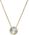 Shimmering sophistication from Michael Kors. This pendant necklace highlights a clear cubic zirconia stone (3-3/8 ct. t.w.) embellished with czech stones. Crafted in gold tone mixed metal. Approximate length: 16 inches. Approximate drop: 1/2 inch.