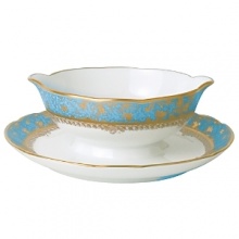 Inspired by the flamboyant designs of the 19th century, Eden Turquoise is both refined and sophisticated. This Limoges porcelain dinnerware service is a remarkable reproduction that captures the beauty of engraved gold work. Made in Limoges, France. Inspired by the flamboyant designs of the 19th century, Eden Turquoise is both refined and sophisticated. This Limoges porcelain dinnerware service is a remarkable reproduction that captures the beauty of engraved gold work. Made in Limoges, France.
