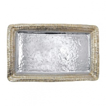 Sparkling starbright silver and lustrous dawn's gold highlight the striking textural patterns of this handcrafted platter from Mariposa. Sparkling starbright silver and lustrous dawn's gold highlight the striking textural patterns of this handcrafted platter from Mariposa.