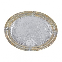 Sparkling starbright silver and lustrous dawn's gold highlight the striking textural patterns of this handcrafted platter from Mariposa. Sparkling starbright silver and lustrous dawn's gold highlight the striking textural patterns of this handcrafted platter from Mariposa.