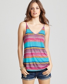 Take a walk down Sunset Strip in Michael Stars' striped swing tank, rendered in a summery, tropical palette. Take a walk down Sunset Strip in Michael Stars' striped swing tank, rendered in a summery, tropical palette.