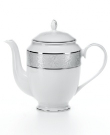 This elegant coffee server features a soft gray border embellished by an intricate scroll design and twin bands of platinum. From Mikasa's dinnerware and dishes collection. This elegant coffee server features a soft gray border embellished by an intricate scroll design and twin bands of platinum. From Mikasa's dinnerware and dishes collection.
