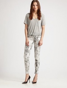 Distressed snakeskin-print on sleek stretch denim, styled with an ankle-baring crop.THE FITSlim fitRise, about 8Inseam, about 29THE DETAILSZip flyFive-pocket style70% lyocell/28% cotton/2% elastaneHand washMade in USAModel shown is 5'10 (177cm) wearing US size 4. Distressed snakeskin-print on sleek stretch denim, styled with an ankle-baring crop.THE FITSlim fitRise, about 8Inseam, about 29THE DETAILSZip flyFive-pocket style70% lyocell/28% cotton/2% elastaneHand washMade in USAModel shown is 5'10 (177cm) wearing US size 4.