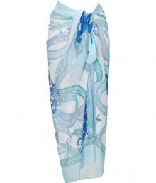 Work a graphic edge into poolside looks with Emilio Puccis ultra-chic pastel print sarong - Self-tie - Wear with a bikini top, straw tote and leather sandals Work a graphic edge into poolside looks with Emilio Puccis ultra-chic pastel print sarong - Self-tie - Wear with a bikini top, straw tote and leather sandals