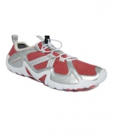 A sturdy shoe with a secret. The Snap Creek design by Mountrek looks like a classic active sneaker but features a draining sole to keep your feet dry no matter where the trail takes you. A sturdy shoe with a secret. The Snap Creek design by Mountrek looks like a classic active sneaker but features a draining sole to keep your feet dry no matter where the trail takes you.
