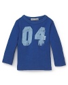 He'll love the vintage appeal of this cute long sleeve shirt in soft cotton slub, with distressed lettering detail.