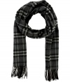 Finish your look on an iconic note with Burberry Londons check scarf, detailed in brushed cashmere for luxuriously cozy results - Fringing at both ends - Wear inside over bright knit sweaters, or outdoors over classic coats with leather gloves