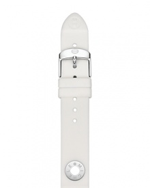 Do the white thing with this silicone watch strap from Michele, accented by a stainless steel buckle. This band makes your practical piece pop. Do the white thing with this silicone watch strap from Michele, accented by a stainless steel buckle. This band makes your practical piece pop.