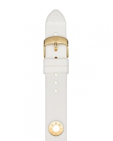Do the white thing with this silicone watch strap from Michele, accented by a gleaming buckle. This band makes your practical piece pop. Do the white thing with this silicone watch strap from Michele, accented by a gleaming buckle. This band makes your practical piece pop.