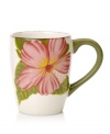 Feel like you're on holiday with Clay Art's tropical Hibiscus mugs, featuring rosy pink blooms and a rustic cocoa-brown rim in dishwasher-safe earthenware.
