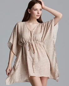 Exude elegance in this printed caftan with drawstring waist from Midnight by Carole Hochman. Exude elegance in this printed caftan with drawstring waist from Midnight by Carole Hochman.