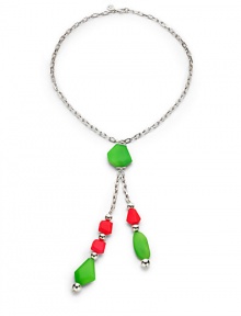 THE LOOKNeon collectionResin geometric beadsSilverplated brass chain and bead detailsLobster clasp with logo charmTHE MEASUREMENTPendant length, about 10½Length, about 29ORIGINMade in USA THE LOOKNeon collectionResin geometric beadsSilverplated brass chain and bead detailsLobster clasp with logo charmTHE MEASUREMENTPendant length, about 10½Length, about 29ORIGINMade in USA