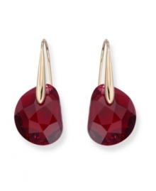 Drop-dead glamour. Bordeaux galet crystal drop earrings by Swarovski, set in gold-plated mixed metal. Approximate drop: 1 inch. Drop-dead glamour. Bordeaux galet crystal drop earrings by Swarovski, set in gold-plated mixed metal. Approximate drop: 1 inch.