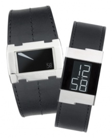 Å digital Kenneth Cole New York watch with a sleek sensibility. Features slim, leather strap and stainless steel case. Shown on right. Å digital Kenneth Cole New York watch with a sleek sensibility. Features slim, leather strap and stainless steel case. Shown on right.
