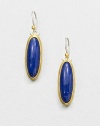 A beautiful, speckled lapis cabochon set in 24k gold accented with sleek sterling silver. LapisSterling silver24k goldDrop, about 1.4Hook backImported 