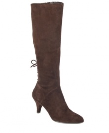 You'll look divine and refined in Naturalizer's tall Dinka boots. Crafted in suede or leather, they feature a delicate lace-up closure detail in back. Pair them with a slim skirt to complement their lean look. You'll look divine and refined in Naturalizer's tall Dinka boots. Crafted in suede or leather, they feature a delicate lace-up closure detail in back. Pair them with a slim skirt to complement their lean look.