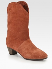 Rich leather trim finishes this western-inspired shape of fine suede. Stacked heel, 1¾ (45mm)Shaft, 9¾Leg circumference, 12Suede upper with leather trimLeather liningLeather and rubber solePadded insoleImportedOUR FIT MODEL RECOMMENDS ordering one half size up as this style runs small. 