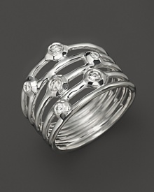 Rose and full cut diamonds dot a ring of sterling silver bands. By Ippolita. Rose and full cut diamonds dot a ring of sterling silver bands. By Ippolita.