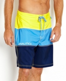 Building block basic. Jump into these colorblocked swim trunks from Nautica then hit the surf in style. Building block basic. Jump into these colorblocked swim trunks from Nautica then hit the surf in style.