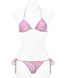 Take an iconic stance on seaside chic in Emilio Puccis characteristic print string bikini - Triangle top with self tie halter and back strings - Bikini bottoms with self-tie side strings - Style with a sheer caftan, a floppy sun hat, and oversized sunnies Take an iconic stance on seaside chic in Emilio Puccis characteristic print string bikini - Triangle top with self tie halter and back strings - Bikini bottoms with self-tie side strings - Style with a sheer caftan, a floppy sun hat, and oversized sunnies